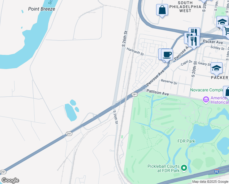 map of restaurants, bars, coffee shops, grocery stores, and more near 885 South 26th Street in Philadelphia