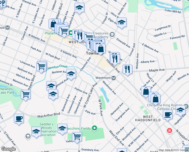 map of restaurants, bars, coffee shops, grocery stores, and more near 207 Westmont Avenue in Haddon Township