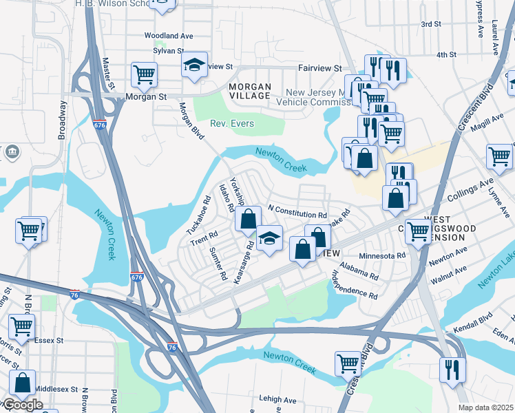 map of restaurants, bars, coffee shops, grocery stores, and more near 2858 Yorkship Road in Camden