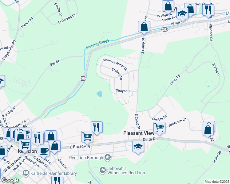 map of restaurants, bars, coffee shops, grocery stores, and more near 625 Strayer Drive in Windsor