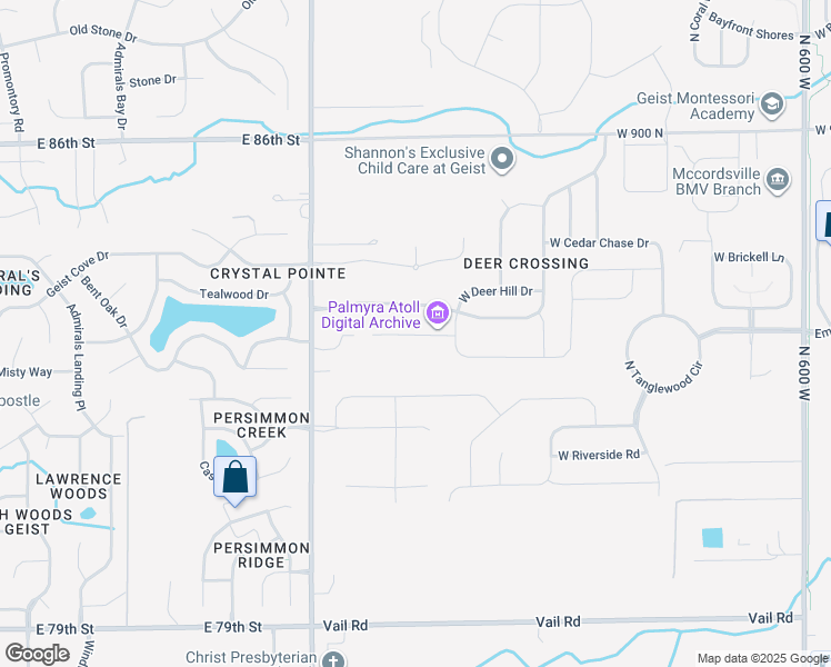 map of restaurants, bars, coffee shops, grocery stores, and more near 6736 Buck Stone Drive in McCordsville