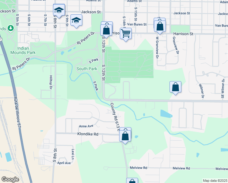 map of restaurants, bars, coffee shops, grocery stores, and more near 1240 South Park Terrace in Quincy