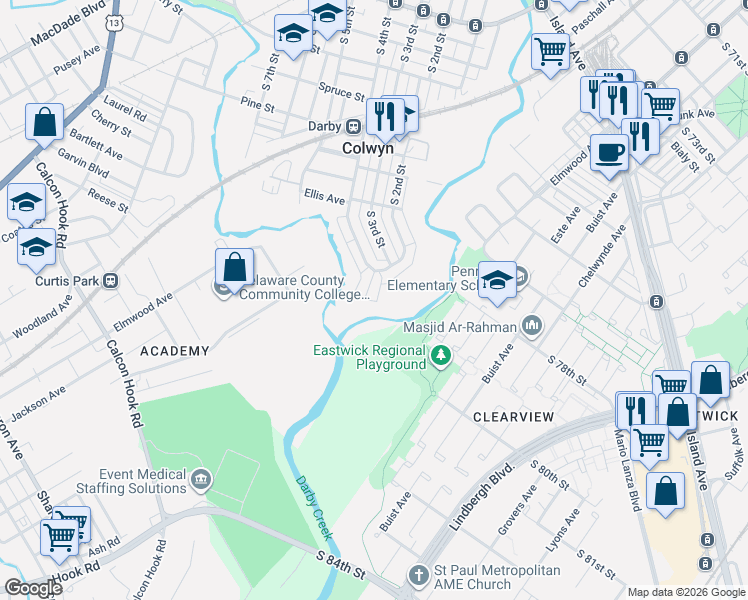 map of restaurants, bars, coffee shops, grocery stores, and more near 631 Tribet Place in Darby