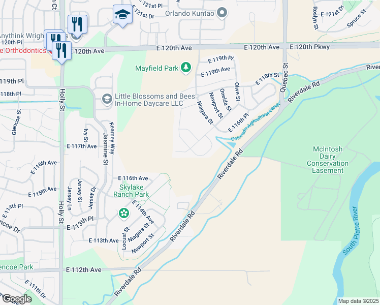 map of restaurants, bars, coffee shops, grocery stores, and more near 11711 Magnolia Street in Thornton