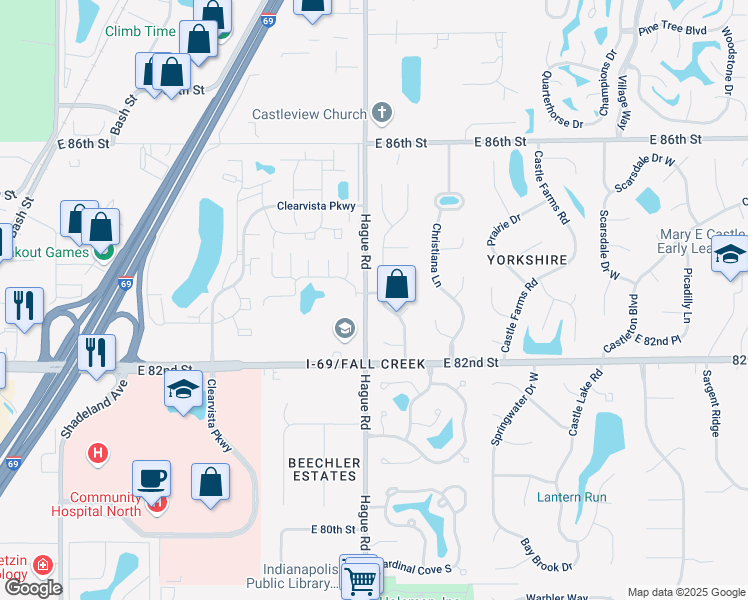 map of restaurants, bars, coffee shops, grocery stores, and more near 8312 Castle Ridge Ln in Indianapolis