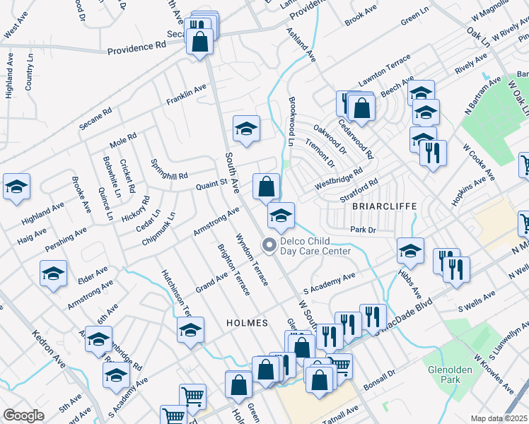 map of restaurants, bars, coffee shops, grocery stores, and more near 640 South Avenue in Delaware County