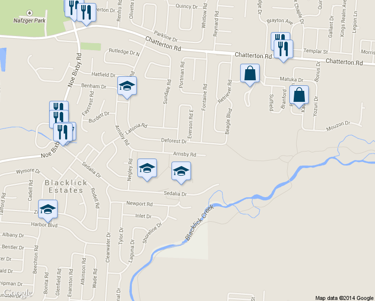 map of restaurants, bars, coffee shops, grocery stores, and more near 3572 Arnsby Rd in Columbus