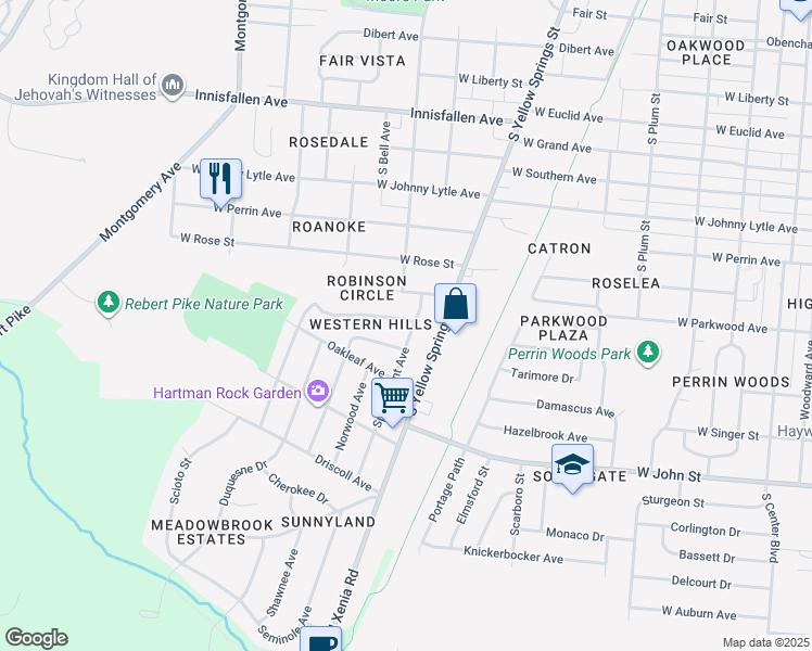 map of restaurants, bars, coffee shops, grocery stores, and more near 1703 Springmont Avenue in Springfield