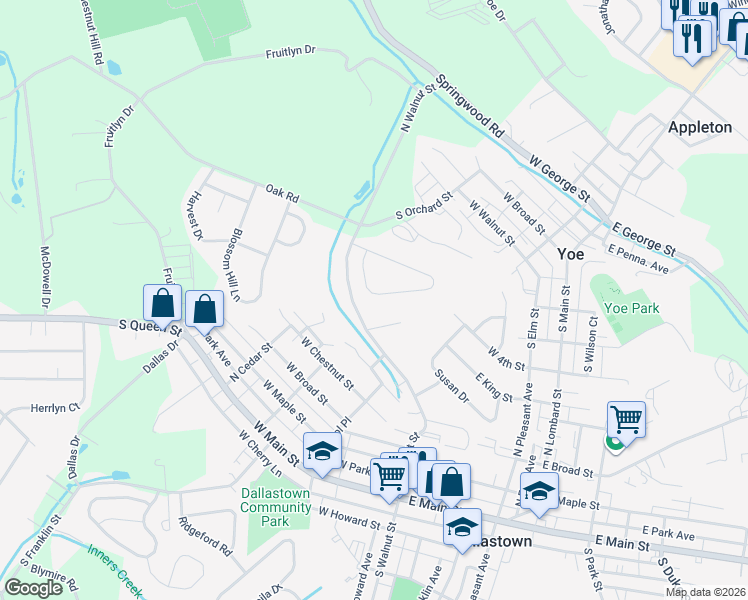 map of restaurants, bars, coffee shops, grocery stores, and more near 776 Franlyn Dr in Dallastown