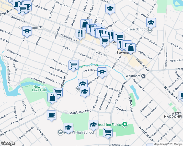 map of restaurants, bars, coffee shops, grocery stores, and more near 214 Bradley Avenue in Haddonfield
