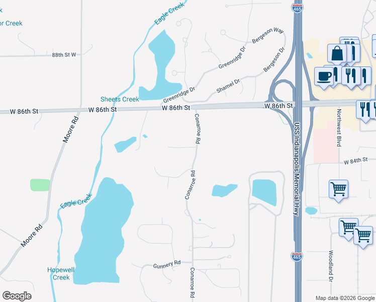 map of restaurants, bars, coffee shops, grocery stores, and more near 6711 Falcon Ridge in Indianapolis