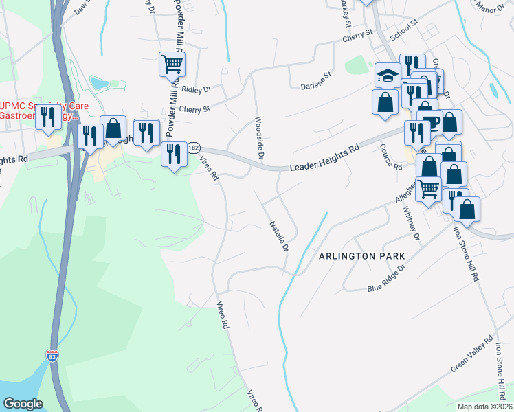 map of restaurants, bars, coffee shops, grocery stores, and more near 2613 Natalie Drive in York