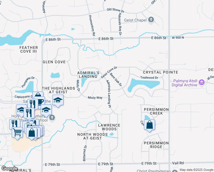 map of restaurants, bars, coffee shops, grocery stores, and more near 8317 Admirals Landing Place in Indianapolis