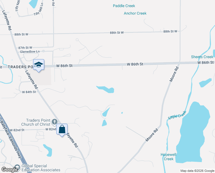 map of restaurants, bars, coffee shops, grocery stores, and more near 7931 West 86th Street in Indianapolis