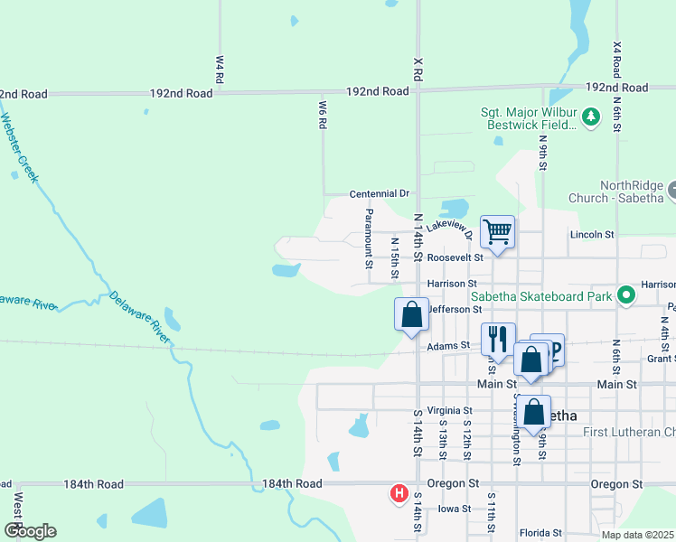map of restaurants, bars, coffee shops, grocery stores, and more near 511 Paramount Street in Sabetha