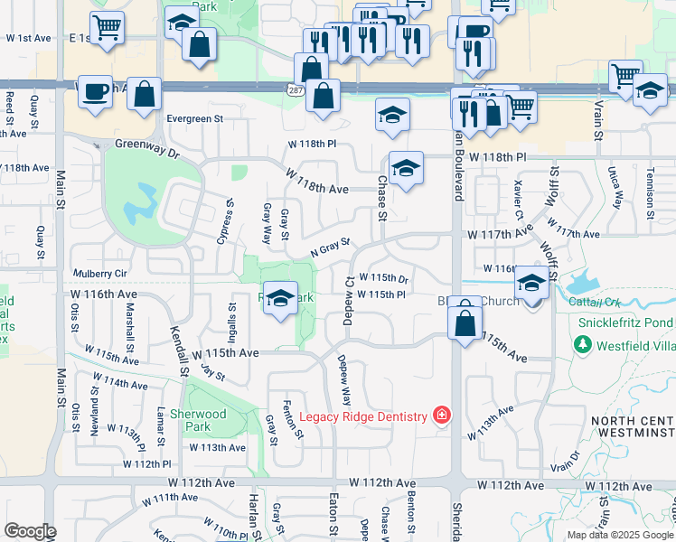 map of restaurants, bars, coffee shops, grocery stores, and more near 11584 Eaton Court in Broomfield
