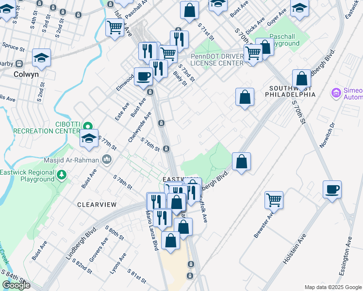 map of restaurants, bars, coffee shops, grocery stores, and more near 7520 Turnstone Pl in Philadelphia