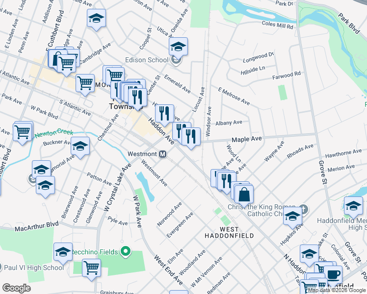 map of restaurants, bars, coffee shops, grocery stores, and more near 321 Haddon Avenue in Collingswood