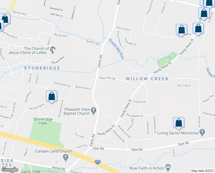 map of restaurants, bars, coffee shops, grocery stores, and more near 2353 Creek View Place in Grove City