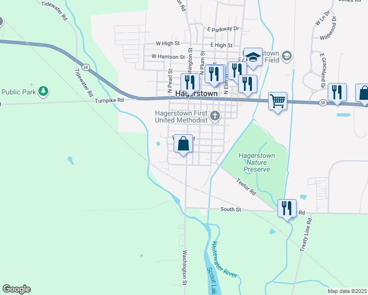 map of restaurants, bars, coffee shops, grocery stores, and more near 354 Washington Street in Hagerstown