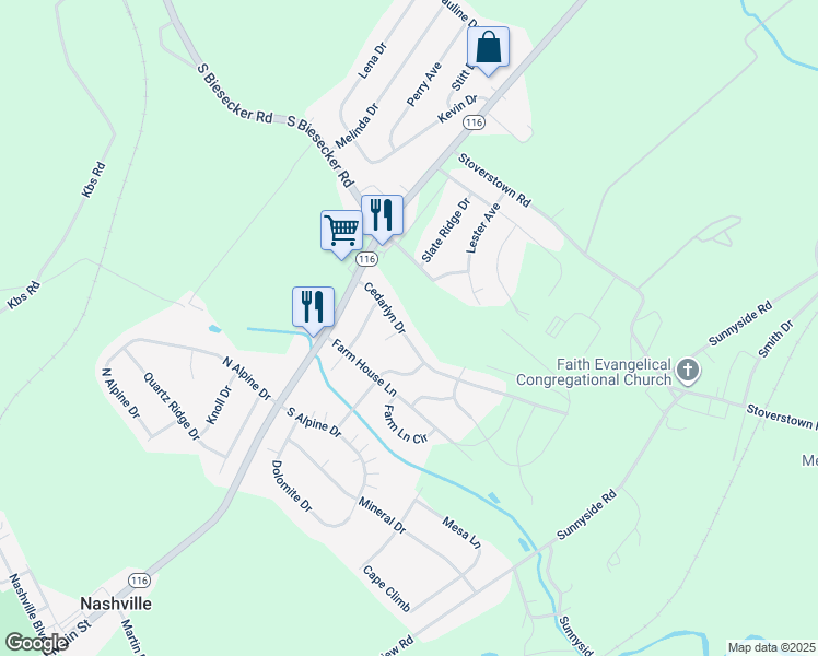 map of restaurants, bars, coffee shops, grocery stores, and more near 59 Cedarlyn Drive in York