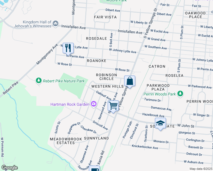 map of restaurants, bars, coffee shops, grocery stores, and more near 1105 Heard Avenue in Springfield