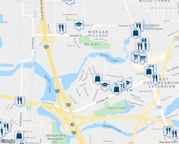 map of restaurants, bars, coffee shops, grocery stores, and more near 2833 Idaho Road in Camden