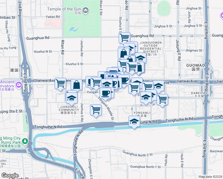 map of restaurants, bars, coffee shops, grocery stores, and more near in Beijing