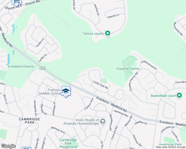 map of restaurants, bars, coffee shops, grocery stores, and more near 404 Breeders Court in Evesham