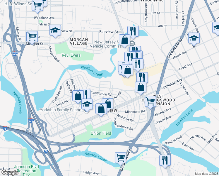 map of restaurants, bars, coffee shops, grocery stores, and more near North Congress Road & Hull Road in Camden