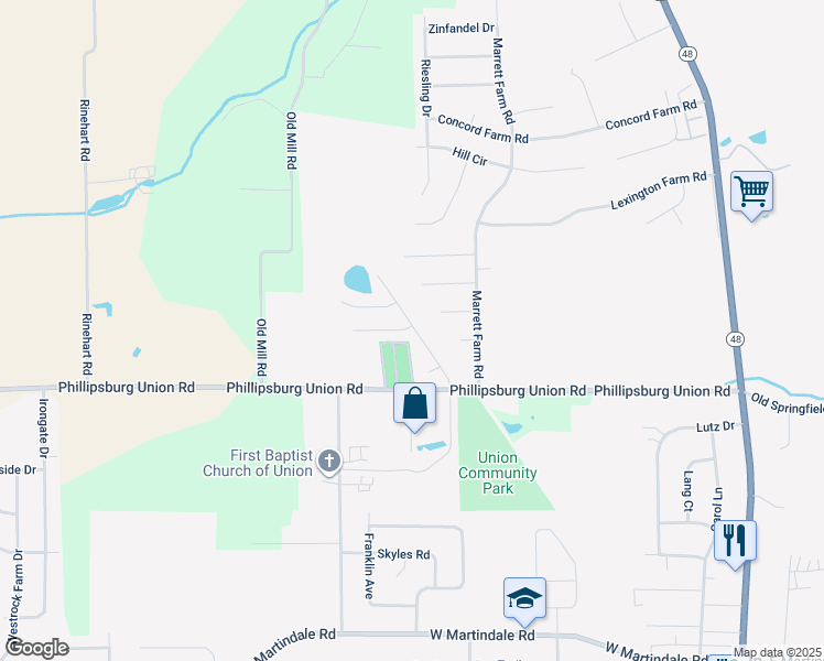 map of restaurants, bars, coffee shops, grocery stores, and more near 112 Settlers Trail in Union