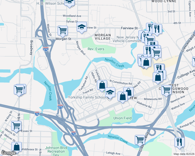 map of restaurants, bars, coffee shops, grocery stores, and more near 2858 Yorkship Road in Camden