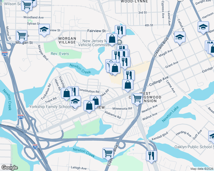 map of restaurants, bars, coffee shops, grocery stores, and more near 2984 North Congress Road in Camden