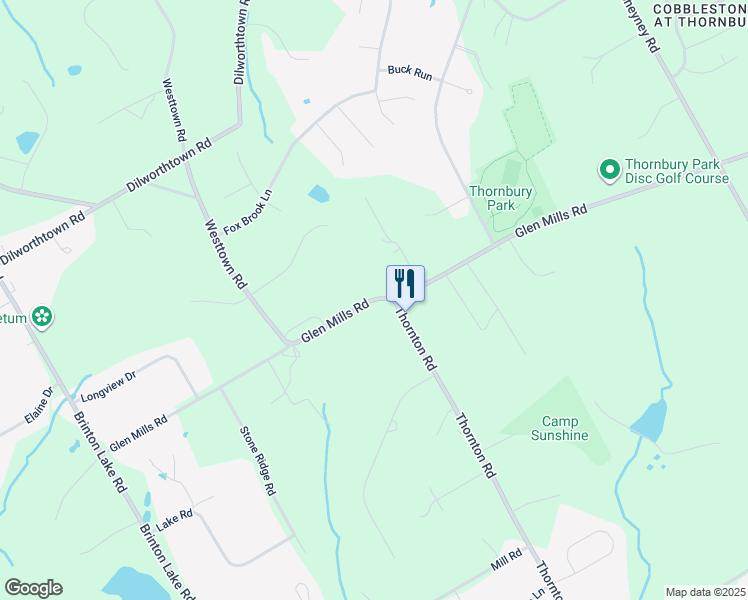 map of restaurants, bars, coffee shops, grocery stores, and more near 382 Glen Mills Road in Thornton