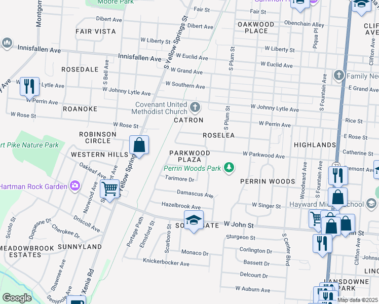 map of restaurants, bars, coffee shops, grocery stores, and more near 538 Portage Path in Springfield