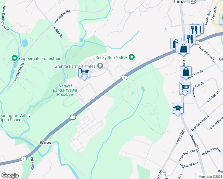 map of restaurants, bars, coffee shops, grocery stores, and more near 247 Segel Drive in Media