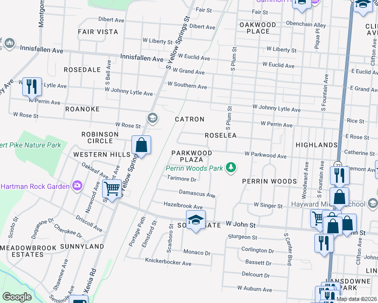 map of restaurants, bars, coffee shops, grocery stores, and more near 548 Portage Path in Springfield