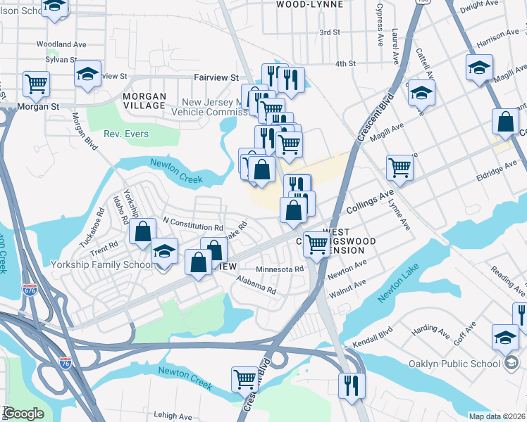 map of restaurants, bars, coffee shops, grocery stores, and more near 1633 Olympia Road in Camden