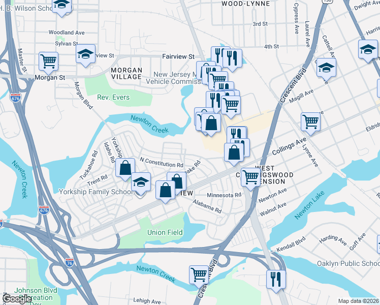 map of restaurants, bars, coffee shops, grocery stores, and more near 2984 North Congress Road in Camden
