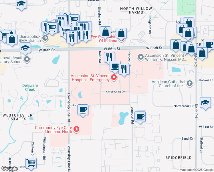 map of restaurants, bars, coffee shops, grocery stores, and more near 8333 Naab Road in Indianapolis