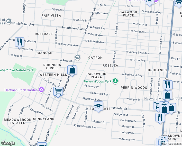 map of restaurants, bars, coffee shops, grocery stores, and more near 548 Portage Path in Springfield