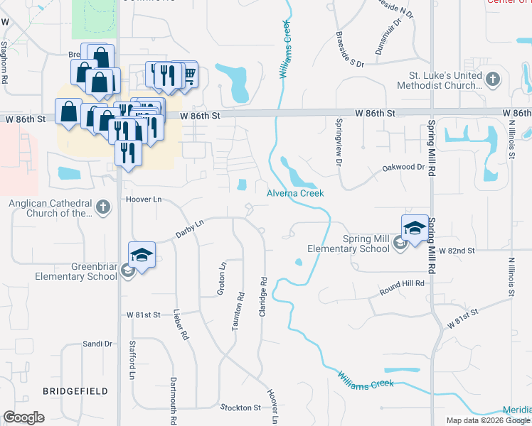 map of restaurants, bars, coffee shops, grocery stores, and more near 911 Roundtable Court in Indianapolis