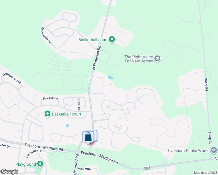 map of restaurants, bars, coffee shops, grocery stores, and more near 38 Keegan Court in Evesham