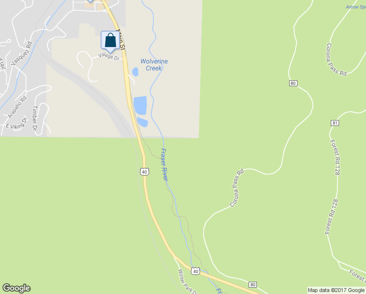 map of restaurants, bars, coffee shops, grocery stores, and more near Fraser River Trail in Winter Park