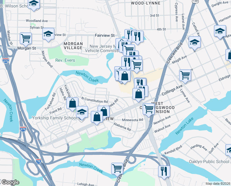 map of restaurants, bars, coffee shops, grocery stores, and more near 2984 North Congress Road in Camden