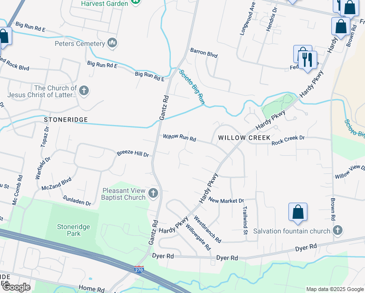 map of restaurants, bars, coffee shops, grocery stores, and more near 2353 Creek View Place in Grove City