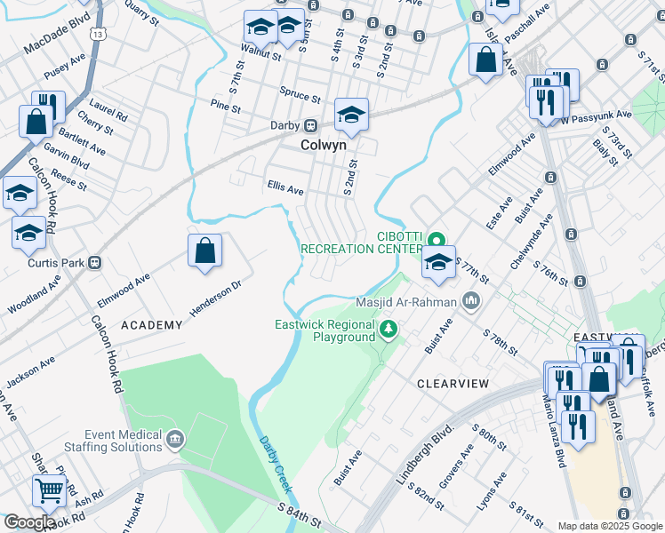map of restaurants, bars, coffee shops, grocery stores, and more near 613 Tribet Place in Darby