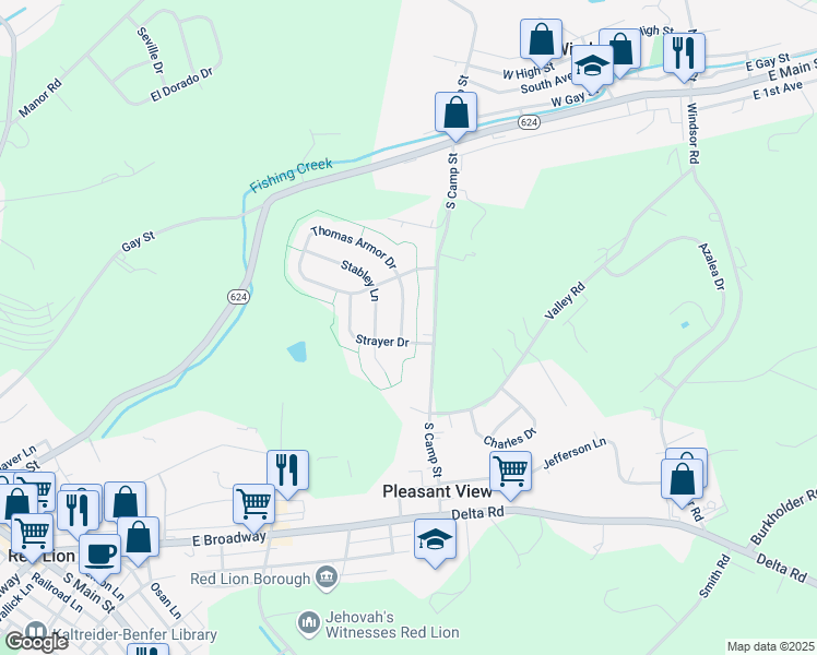 map of restaurants, bars, coffee shops, grocery stores, and more near 865 Thomas Armor Drive in Windsor