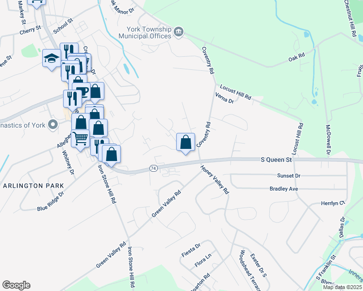 map of restaurants, bars, coffee shops, grocery stores, and more near 204 Ark Drive in Dallastown
