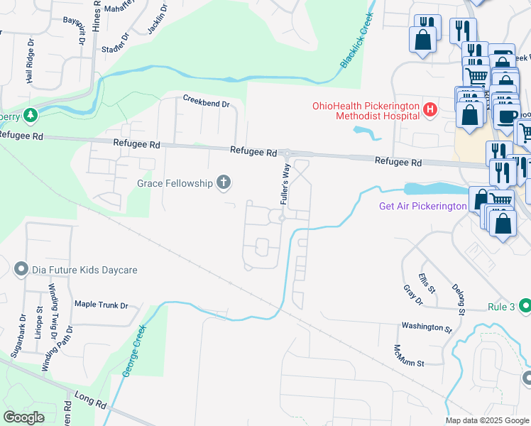 map of restaurants, bars, coffee shops, grocery stores, and more near 118 Portrait Circle in Pickerington